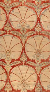Panel z czerwonego aksamitu z palmami goździków w kolorze złotym i srebrnym (velvet) autorstwa Turkish School