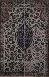 Panel płytek z wzorem chmur tchi otacza centralny motyw krzewu dzikiej róży, od zewnętrznej strony ganku wejściowego do Mauzoleum Salima II, Osmanli Sultan of Turkey, zaprojektowany przez architekta Sinana, w dzielnicy Hagia Sophia, Iznik autorstwa Turkish School