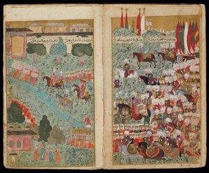 Mehmed III przybywa na czele zwycięskiej armii w Stambule z obozu rękopisu Mehmeda III autorstwa Turkish master