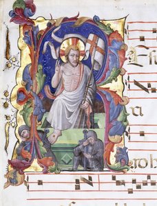 Bardzo duża historyczna litera „A”, przedstawiająca Zmartwychwstanie, ok. 1400-1450 autorstwa Tuscan School