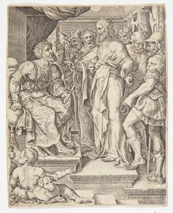 Chrystus przed Herodem autorstwa Ubekendt efter Dirck Volckertsz. Coornhert efter Maarten van Heemskerck