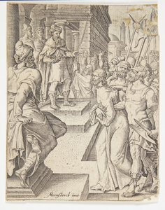Chrystus przed Piłatem autorstwa Ubekendt efter Dirck Volckertsz. Coornhert efter Maarten van Heemskerck