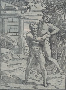 Herkulesa i Anteusza, ca. 1517-18. autorstwa Ugo da Carpi
