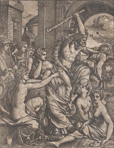 Herkules goniący Chciwość ze Świątyni Muz, ok. godz. 1520-27. autorstwa Ugo da Carpi