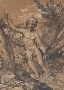 Młody św. Jan Chrzciciel na pustyni, ok. godz. 1520-27. autorstwa Ugo da Carpi
