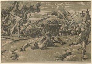 Dawid zabija Goliata autorstwa Ugo da Carpi after Raphael
