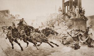 Wyścig rydwanów rzymskich, ilustracja z „Zarysu historii” H.G. Wellsa, tom I, opublikowany w 1920 r.