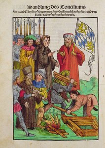 Egzekucja Jana Husa lub jednego z jego księży na soborze w Konstancji, z „Chronik des Konzils von Konstanz”