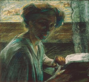 Siostra artysty podczas czytania autorstwa Umberto Boccioni