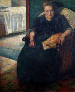 Madame Virginie (La signora Virginia) Portret otyłej kobiety siedzącej z kotem na kolanach. Obraz Umberto Boccioniego (1882-1916) 1905 Nd. 140x115,5 cm Mediolan, Museo del Novecento autorstwa Umberto Boccioni