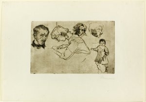 Szkice czterech głów i dziecka autorstwa Umberto Boccioni