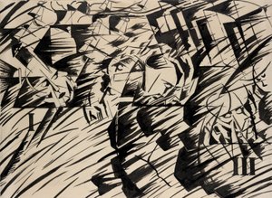 Stany umysłu: Ci, którzy odchodzą, 1912 (tusz na papierze) autorstwa Umberto Boccioni
