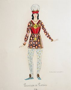 Kostium dla Księcia Persji z Turandot Giacomo Pucciniego, szkic Umberto Brunelleschiego (1879-1949) do prawykonania opery w Teatro alla Scala w Mediolanie, 25 kwietnia