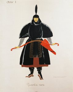 Kostium dla czarnych gwardzistów z Turandot Giacomo Pucciniego, szkic Umberto Brunelleschi (1879-1949) do prawykonania opery w Teatro alla Scala w Mediolanie, 25 kwietnia autorstwa Umberto Brunelleschi