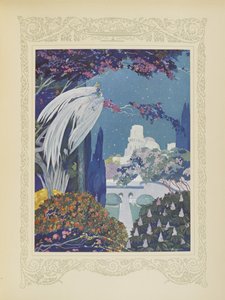 Jednak piękny Bluebird nigdy nie przestał krążyć wokół pałacu, ilustracja z „Contes du Temps Jadis”, czyli „Tales from Times Past”, s. 32 autorstwa Umberto Brunelleschi