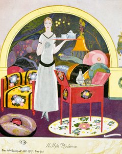 Scena w stylu nowoczesnym, oprawa teatralna, akwarela autorstwa Umberto Brunelleschi