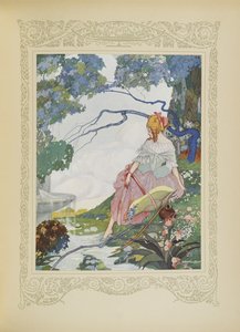 Pewnego dnia zatrzymała się przy fontannie, ilustracja z „Contes du Temps Jadis”, czyli „Opowieści z minionych czasów”, s.40 autorstwa Umberto Brunelleschi
