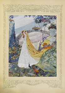 Zawsze zakrywała swoje kręcone włosy koroną z kwiatów na głowie, ilustracja z „Contes du Temps Jadis” lub „Tales from Times Past”, s.10