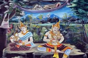 20151029, Vientiane, Laos: świątynia buddyjska Wat Inpeng. Obraz przedstawiający historię życia Buddy Siakjamuniego autorstwa Unbekannt