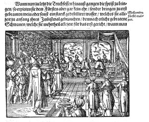 Posiłek cara z Die Moskouitische Chronica autorstwa S. Herbersteina, 1579 autorstwa Unbekannt