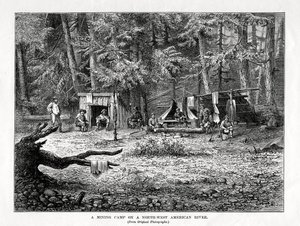 Obóz górniczy na rzece północno-zachodniej Ameryki, 1877 r. autorstwa Unbekannt
