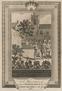 Reprezentacja wielkiego meczu strzeleckiego przez londyńskich łuczników w 1583 roku. autorstwa Unbekannt