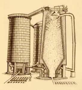 Zestaw nowoczesnych wielkich pieców pokazany w przekroju, ok. 1930 r. autorstwa Unbekannt
