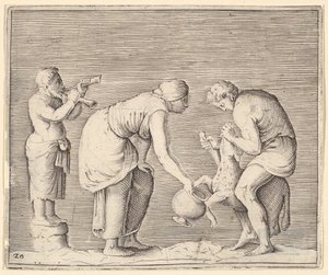Kobieta zbierająca krew z owcy, wyd. 1599-1622. autorstwa Unbekannt