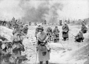 Batalion zbliżający się do frontu, Mont Pertois, Francja, I wojna światowa, 20 kwietnia 1917 autorstwa Unbekannt