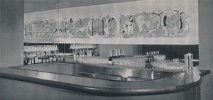 Mural z barem koktajlowym z rzeźbionego i emaliowanego linoleum w hotelu Berkeley, Montreal, 1942 r. autorstwa Unbekannt