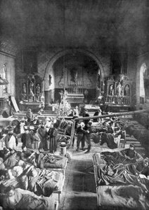 Stacja polowa na froncie, w nawie wiejskiego kościoła, I wojna światowa, 1915 autorstwa Unbekannt