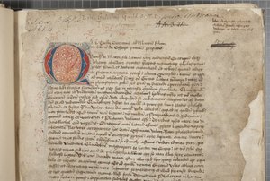 Transkrypcja, w trzech rękach, dzieł filozoficznych Marka Tulliusza Cycerona zaczerpnięta pozornie z editio romana z 1471 r., z marginaliami w ręku Archibalda Whitelawa i innych, ok. 1480 (tusz na pergaminie) autorstwa Unbekannt
