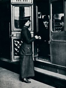 Kontrolerka biletów w pracy, ok. 1914 r. autorstwa Unbekannt