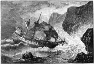 Admirał Somers kieruje swój statek na brzeg, Bermudy, 1609 c1880 autorstwa Unbekannt