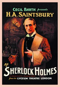 Affiche de la piece de theatre de "Sherlock Holmes" Williama Hookera Gillette