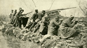 Po deszczach: piechota serbska... podczas powodzi, I wojna światowa, ok. 1915, ok. 1920. autorstwa Unbekannt