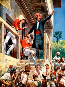 Alexander Burnes, szkocki dyplomata zamordowany przez Afgańczyków podczas I wojny anglo-afgańskiej, 1841 autorstwa Unbekannt