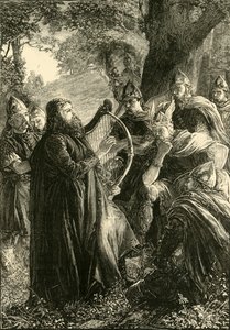 Alfred Wielki, przebrany za harfiarza, Grając przed Guthrumem, 878, 1890. autorstwa Unbekannt