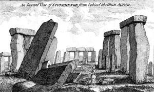 Widok Stonehenge do wewnątrz zza Ołtarza Wysokiego, 1760 autorstwa Unbekannt