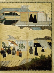 Przybycie portugalskiego statku. Ekran Nanban. Szczegół: Japońscy chrześcijanie, ca. 1600 autorstwa Unbekannt
