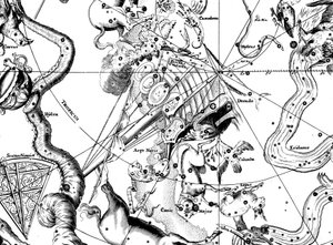 Mapa astronomiczna, wyśrodkowana na południowej konstelacji Argo Navis, 1742 autorstwa Unbekannt