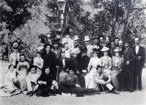 Autor Maksym Gorki i Anton Czechow między aktorami Moskiewskiego Teatru Artystycznego, 1900 autorstwa Unbekannt