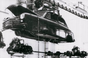 Branża motoryzacyjna hiszpańskiej marki Seat w Barcelonie, 02.06.1953 (zdjęcie czarno-białe) autorstwa Unbekannt