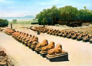 Aleja sfinksów z głowami barana, świątynia Amona-Re, Karnak, Luksor, Egipt, XX w. autorstwa Unbekannt