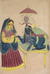 Mały Kryszna prosi o masło z Yashoda, 1800s. autorstwa Unbekannt