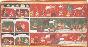 Bakasura, Demon Żurawia, przybywa do Brindavan... Rozproszona Bhagavata Purana..., ca. 1700. autorstwa Unbekannt