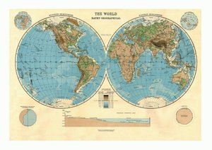 Batyowo-Orograficzna Mapa Świata, ok. 1920 r. autorstwa Unbekannt