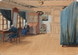 Wnętrze sypialni. Hrabia Jegor Frantsevich Kankrin 1774-1845 przy swoim biurku, lata 20. XIX wieku autorstwa Unbekannt