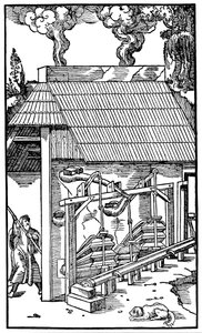 Miech dostarczający ciąg do pieca hutniczego, 1556 autorstwa Unbekannt