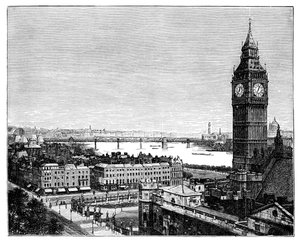 Big Ben i Houses of Parliament, Westminster, Londyn, 1870 autorstwa Unbekannt